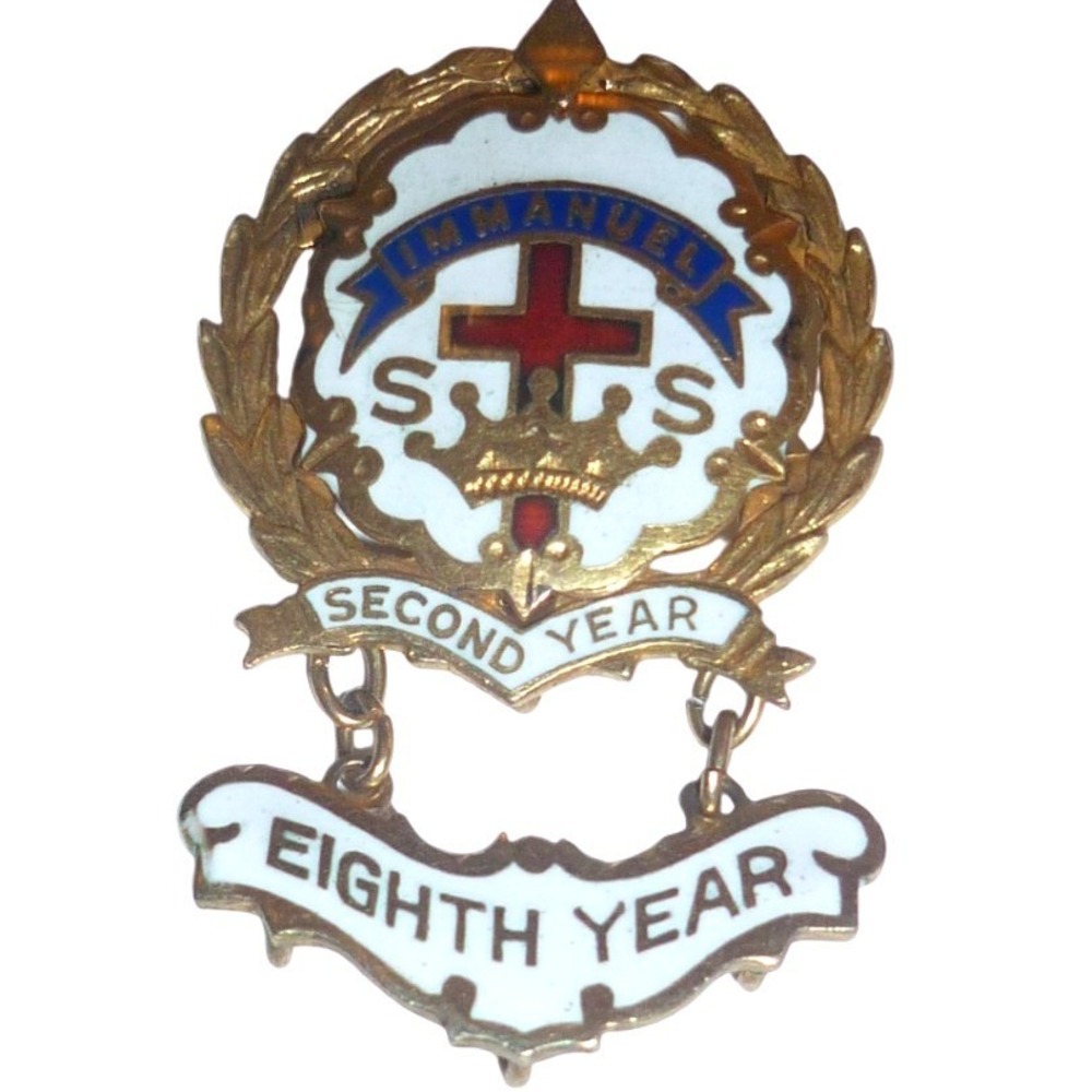 Vintage‎ Immanuel Sunday School Pin Second & Eighth Year Enamel Cross Award